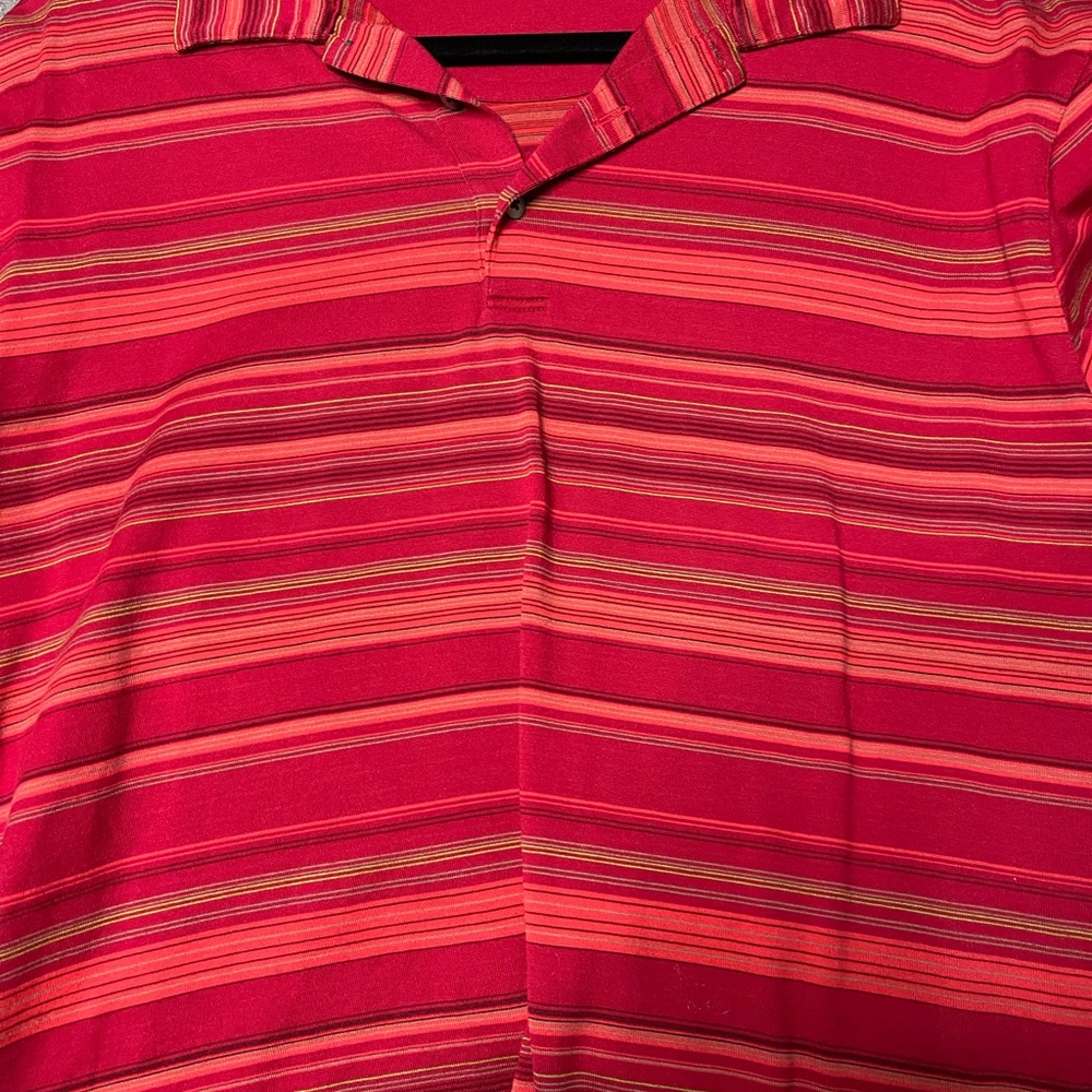 Nike Men's Red and Pink Striped Casual Shirt